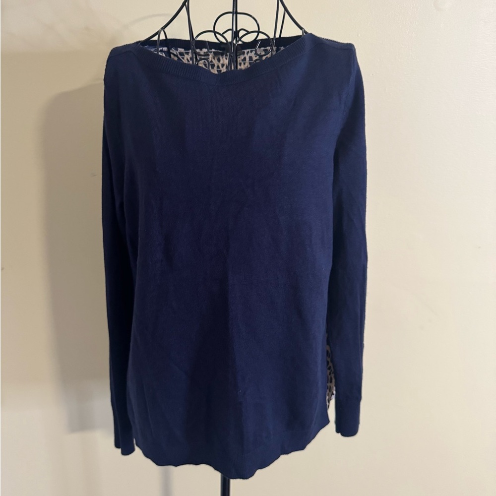 Ann Taylor Navy Leopard Print Sweater Top Size Medium